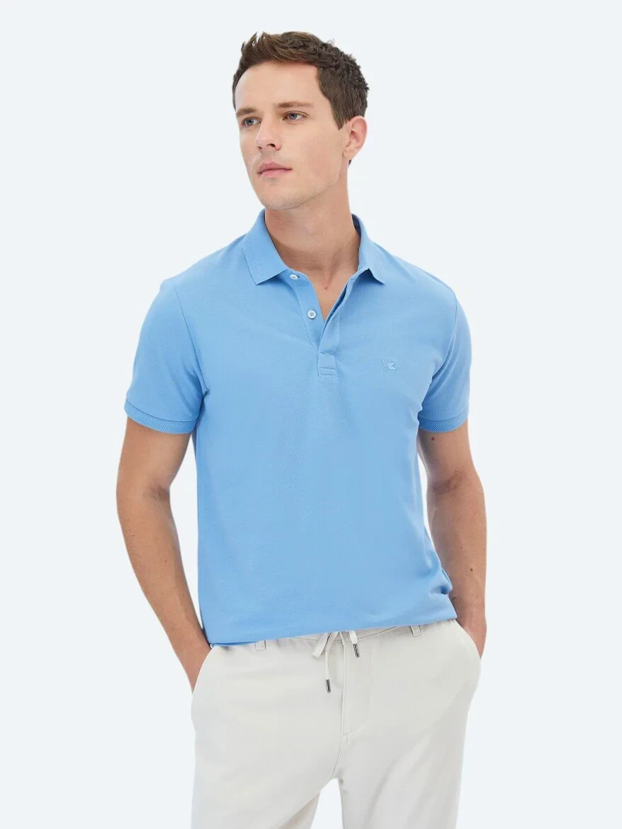 Koyu Mavi Polo Yaka %100 Pamuk T-Shirt - 1