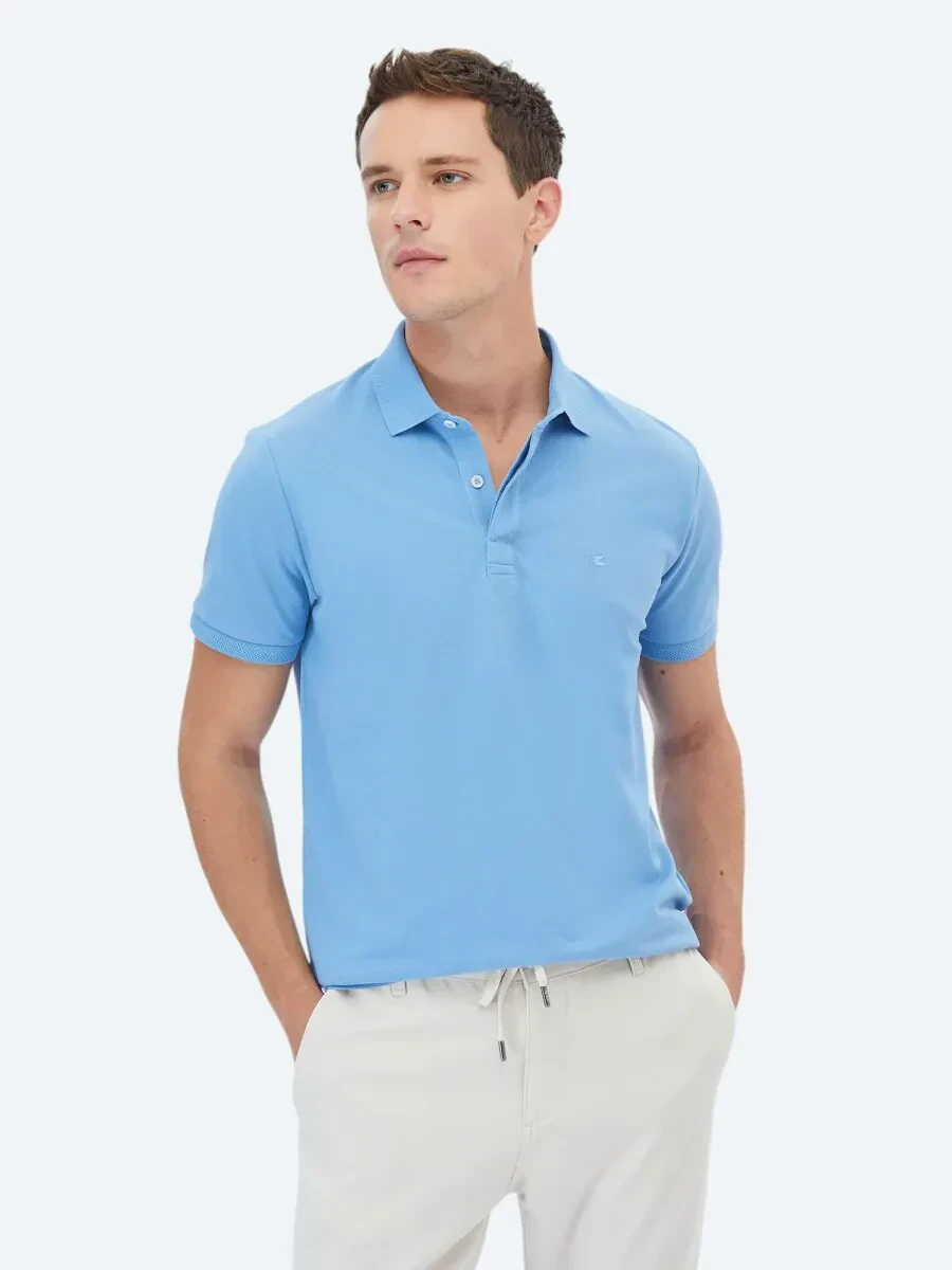 Koyu Mavi Polo Yaka %100 Pamuk T-Shirt - 1