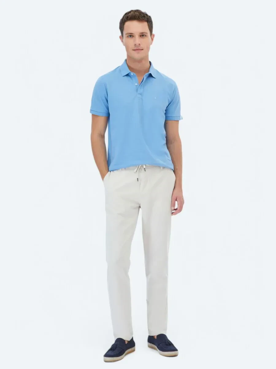 Koyu Mavi Polo Yaka %100 Pamuk T-Shirt - 2