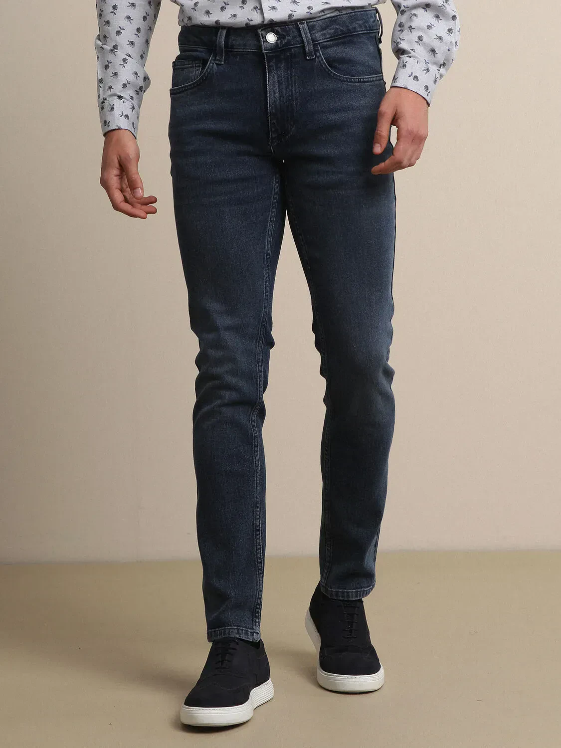Koyu Mavi Slim Fit Denim Pamuk Karışımlı Pantolon - 2
