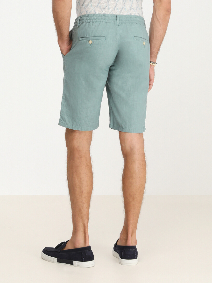 Koyu Mint Dokuma Slim Fit Casual Bermuda - 4