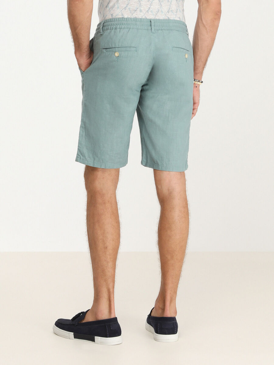 Koyu Mint Dokuma Slim Fit Casual Bermuda - 4