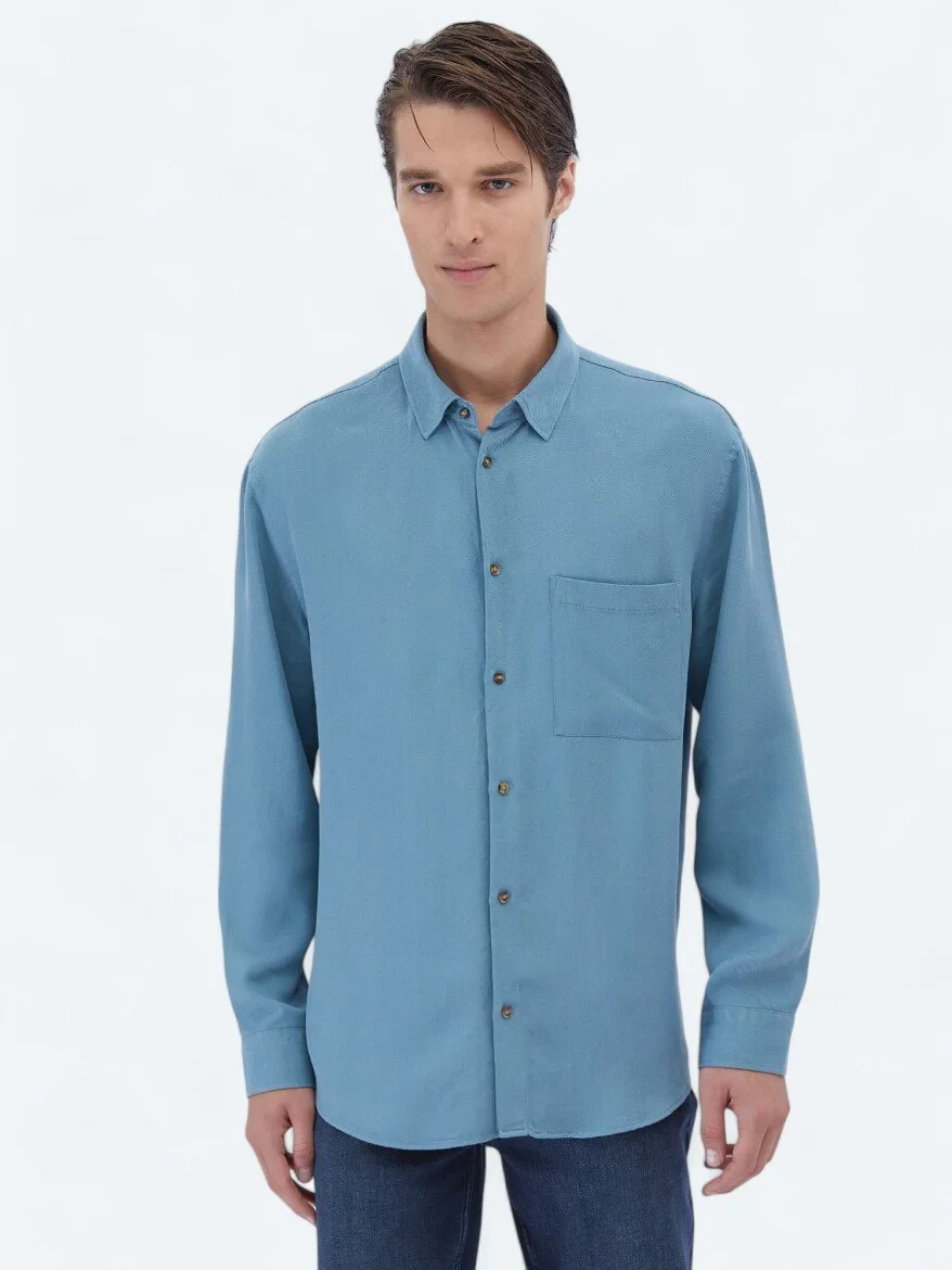 Koyu Mint Fitilli Oversize Fit Dokuma Casual Gömlek - 1