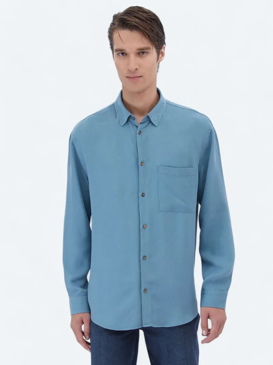 Koyu Mint Fitilli Oversize Fit Dokuma Casual Gömlek - 1