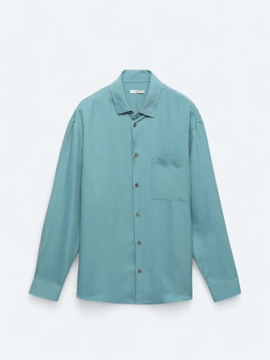 Koyu Mint Fitilli Oversize Fit Dokuma Casual Gömlek - 7