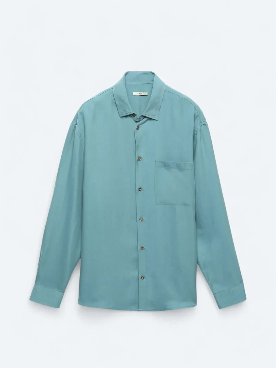 Koyu Mint Fitilli Oversize Fit Dokuma Casual Gömlek - 7
