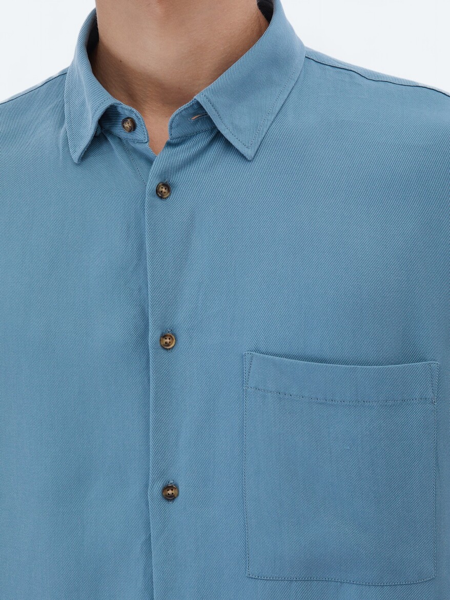 Koyu Mint Fitilli Oversize Fit Uzun Dokuma Casual Gömlek - 4