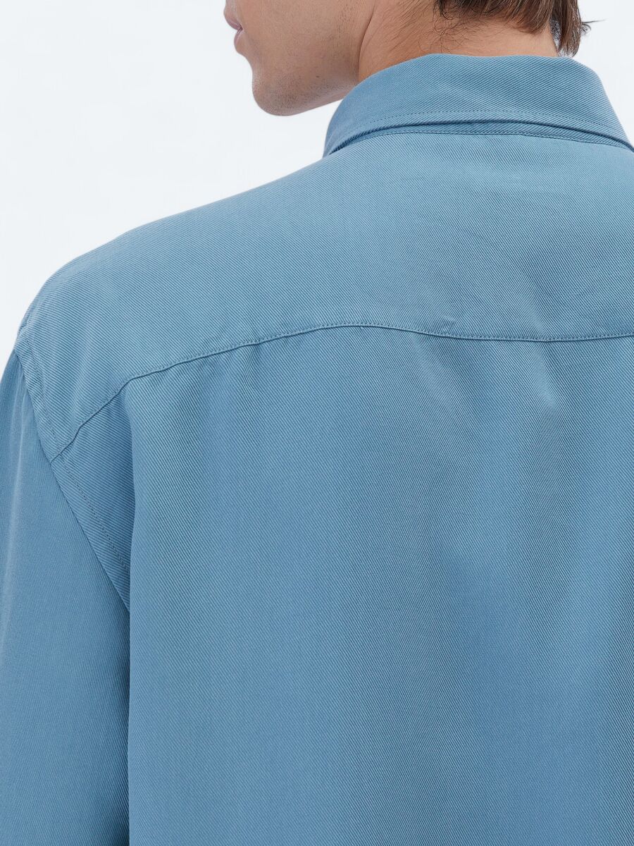 Koyu Mint Fitilli Oversize Fit Uzun Dokuma Casual Gömlek - 5