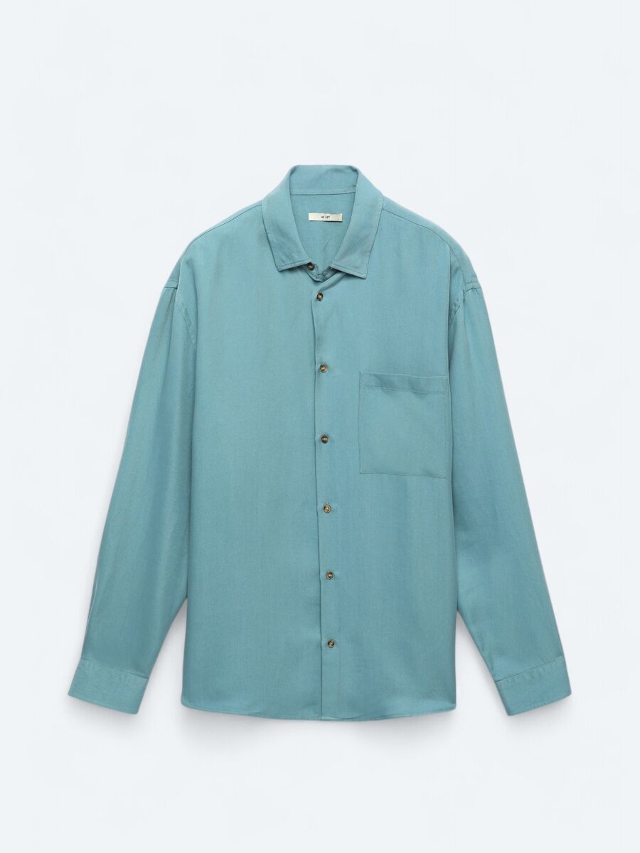 Koyu Mint Fitilli Oversize Fit Uzun Dokuma Casual Gömlek - 7