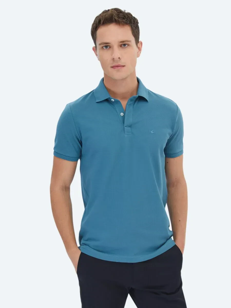 Koyu Mint Polo Yaka %100 Pamuk T-Shirt - 1