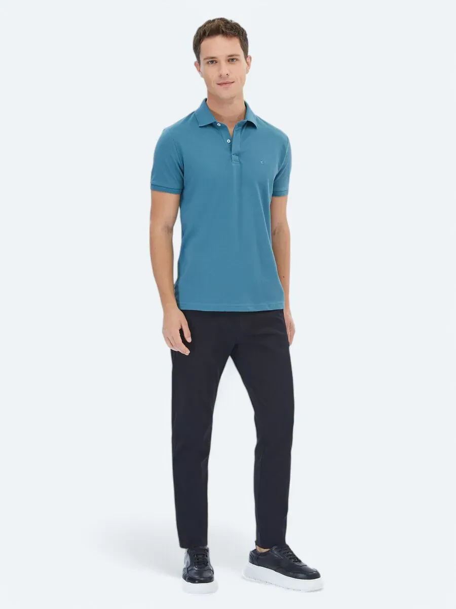 Koyu Mint Polo Yaka %100 Pamuk T-Shirt - 2