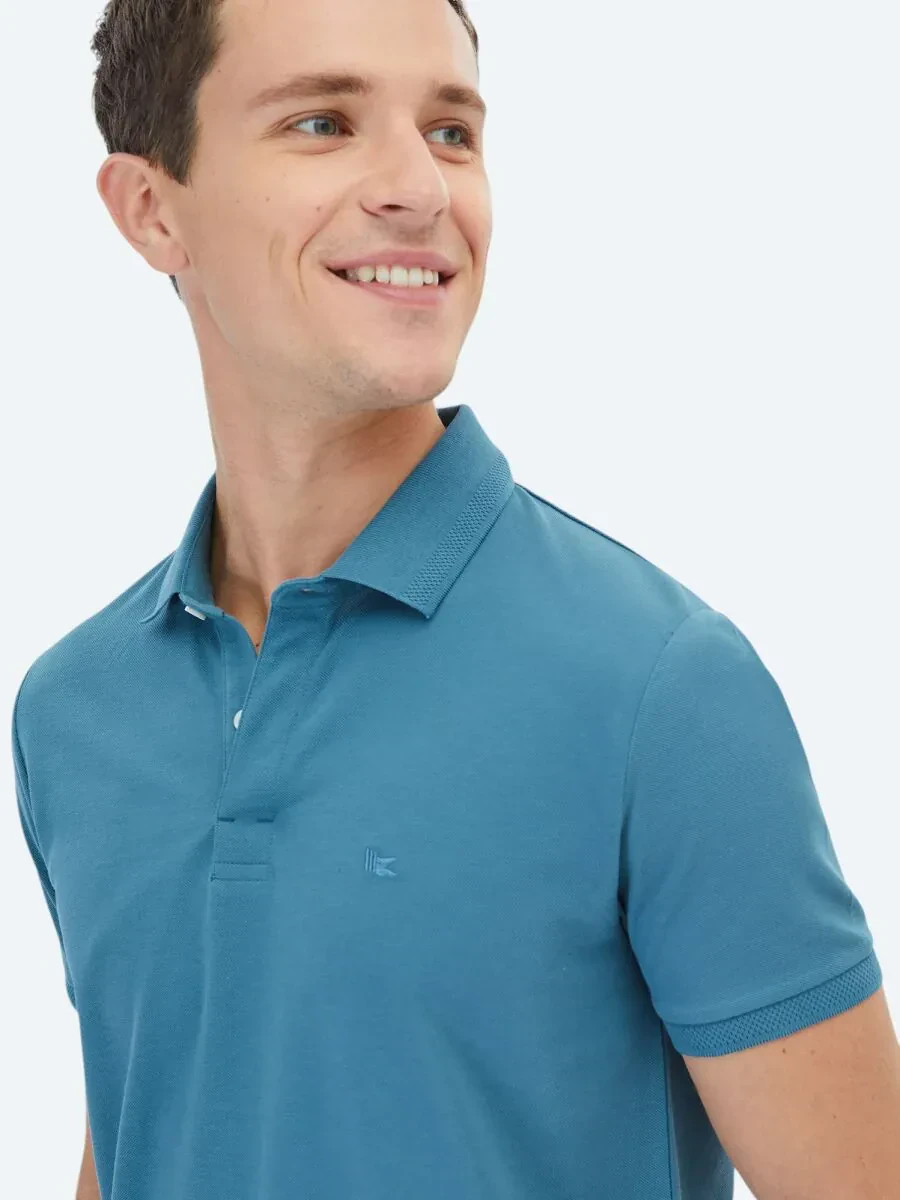 Koyu Mint Polo Yaka %100 Pamuk T-Shirt - 5