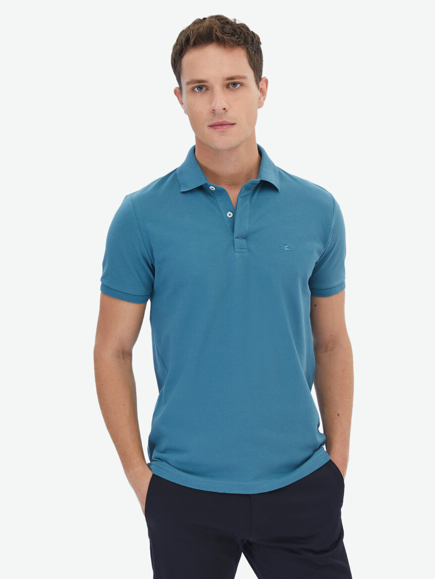 Koyu Mint Polo Yaka %100 Pamuk T-Shirt 