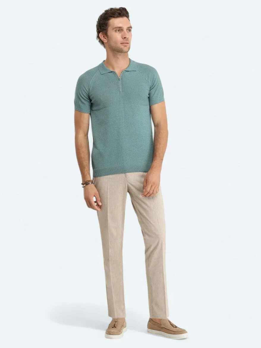 Koyu Mint Polo Yaka Jakarlı Triko - 3