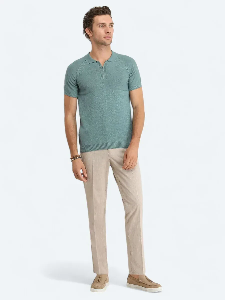 Koyu Mint Polo Yaka Jakarlı Triko - 3