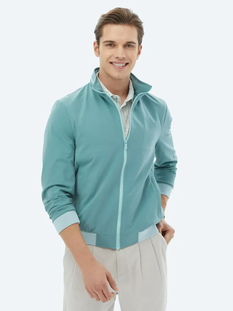 Koyu Mint Regular Fit Dik Yaka Casual Dokuma Mont - 1