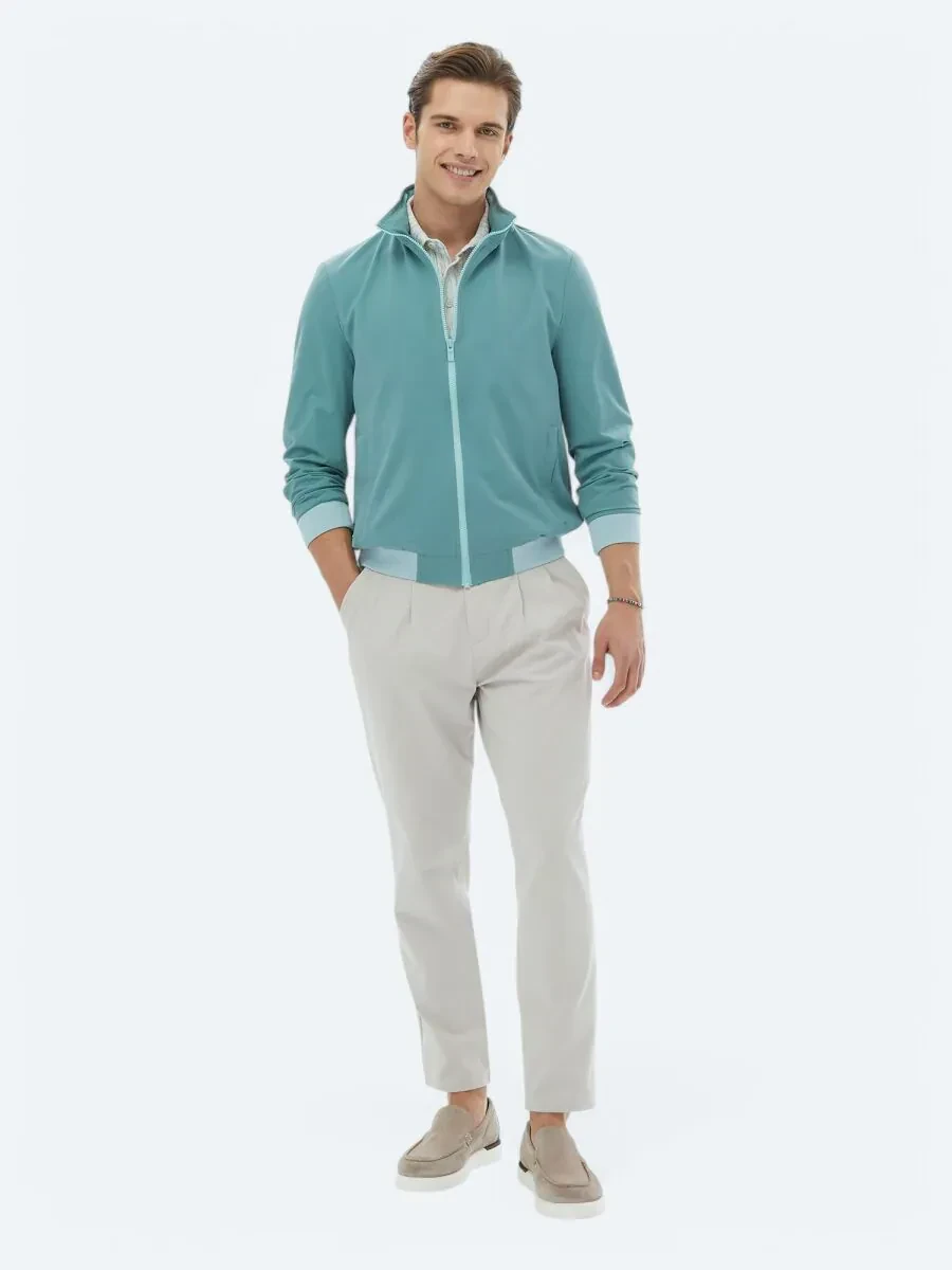 Koyu Mint Regular Fit Dik Yaka Casual Dokuma Mont - 2