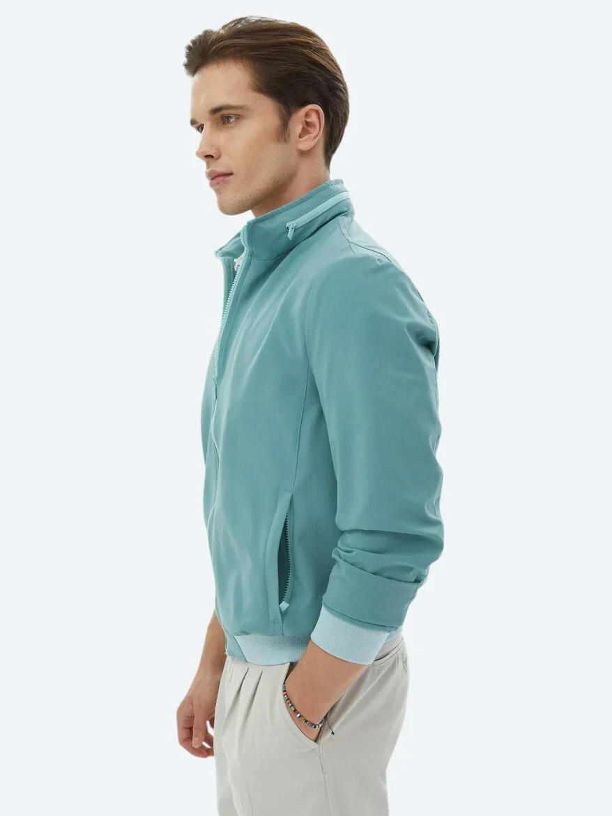 Koyu Mint Regular Fit Dik Yaka Casual Dokuma Mont - 3