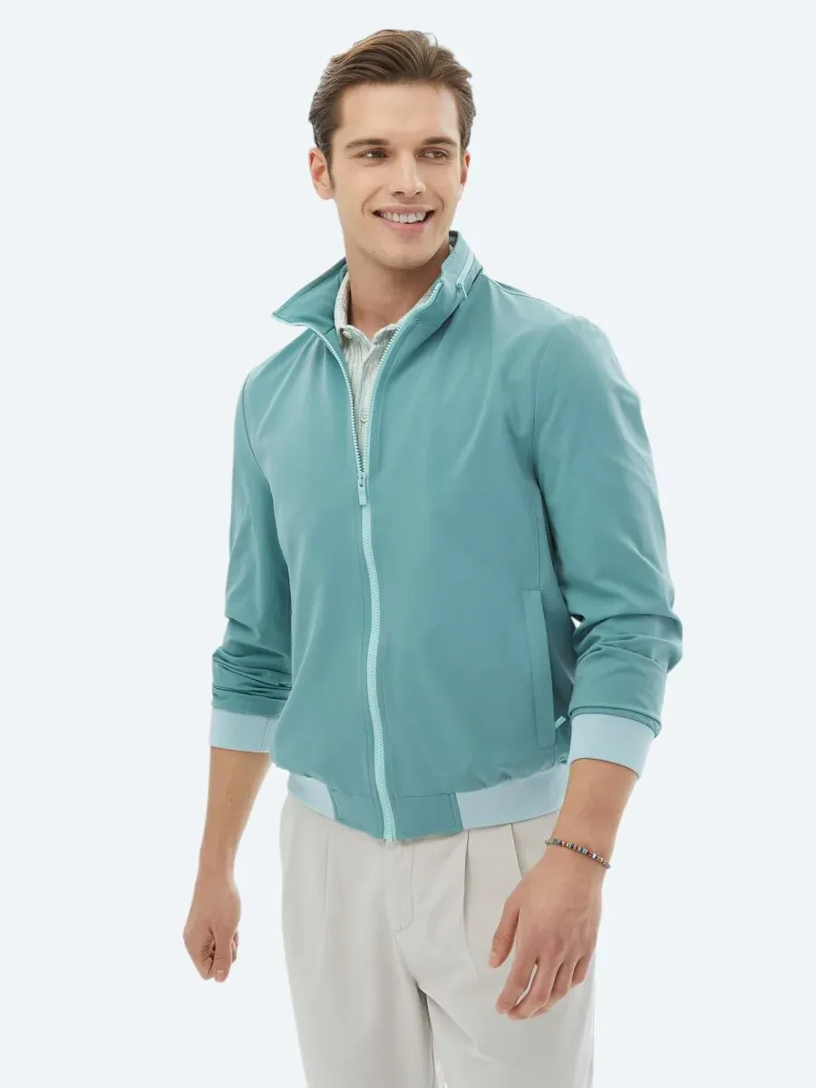 Koyu Mint Regular Fit Dik Yaka Casual Dokuma Mont - 4