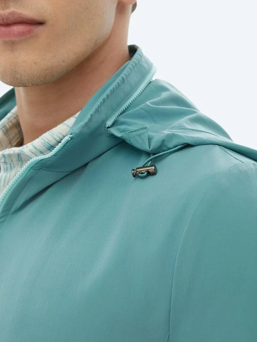 Koyu Mint Regular Fit Dik Yaka Casual Dokuma Mont - 5