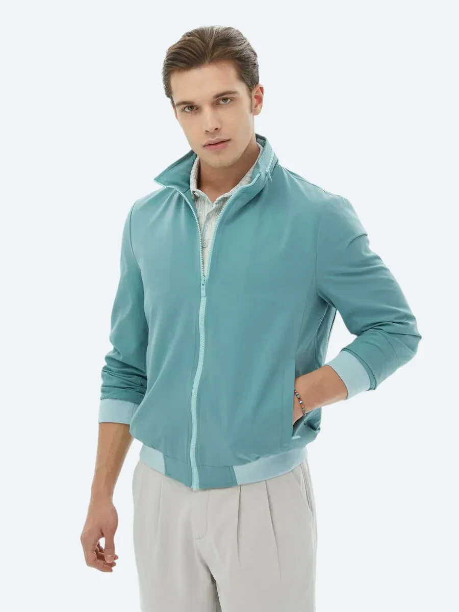 Koyu Mint Regular Fit Dik Yaka Casual Dokuma Mont - 7