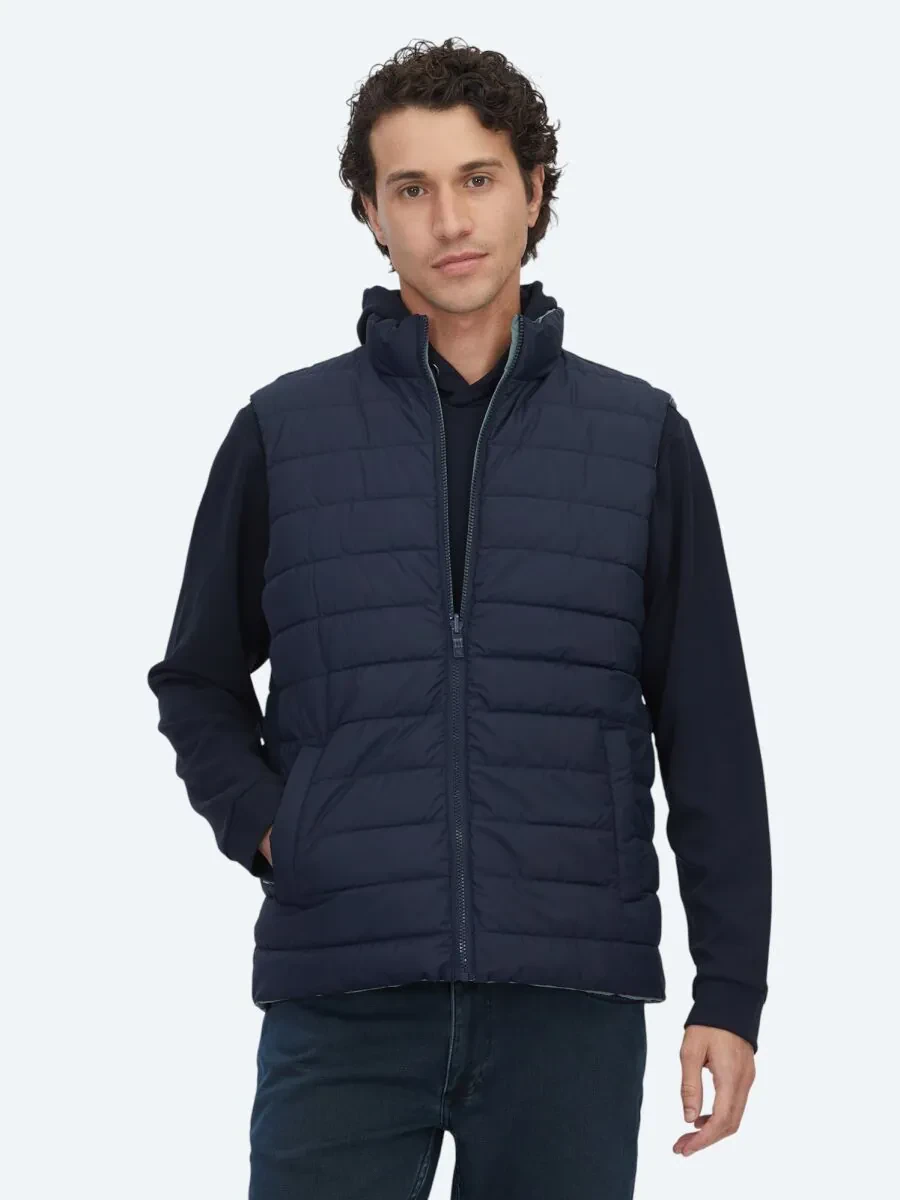 Koyu Mint Regular Fit Dik Yaka Casual Dokuma Spor Yelek - 1