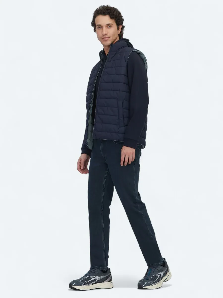 Koyu Mint Regular Fit Dik Yaka Casual Dokuma Spor Yelek - 4