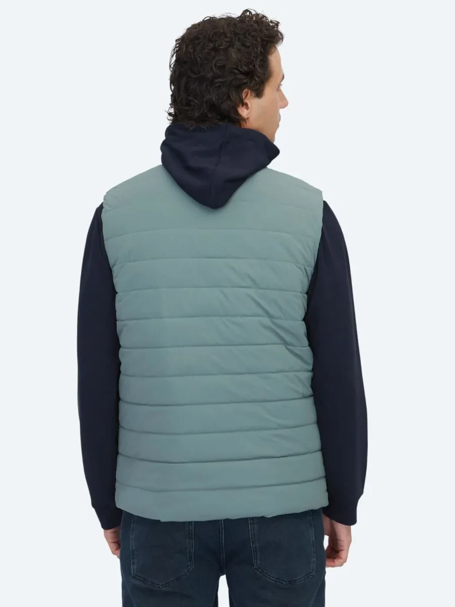 Koyu Mint Regular Fit Dik Yaka Casual Dokuma Spor Yelek - 7