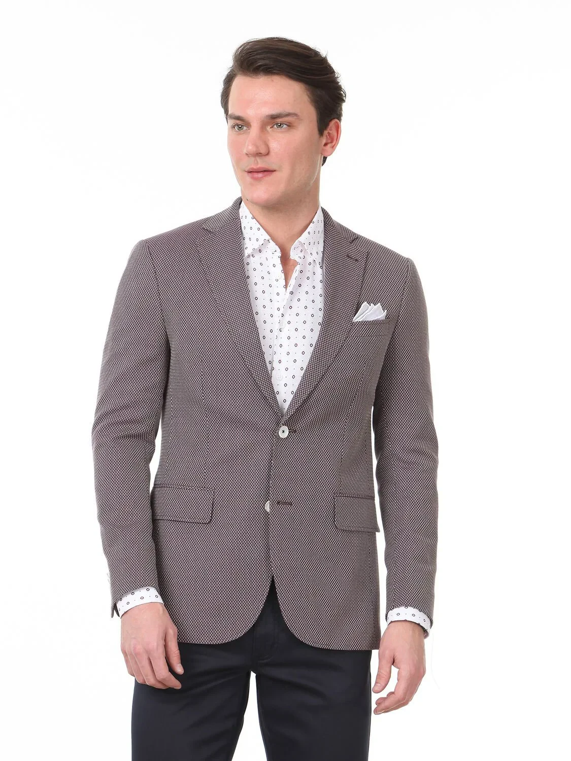 Koyu Mor Mikro Modern Fit Yün Karışımlı Ceket - 1