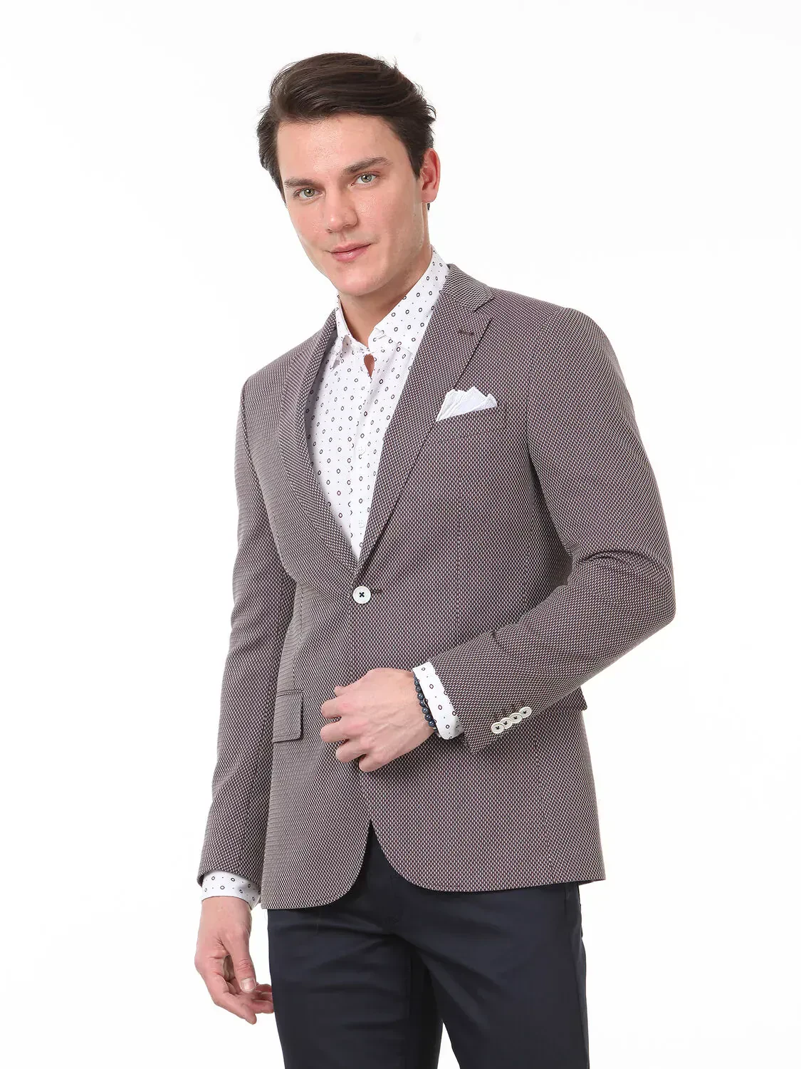 Koyu Mor Mikro Modern Fit Yün Karışımlı Ceket - 3