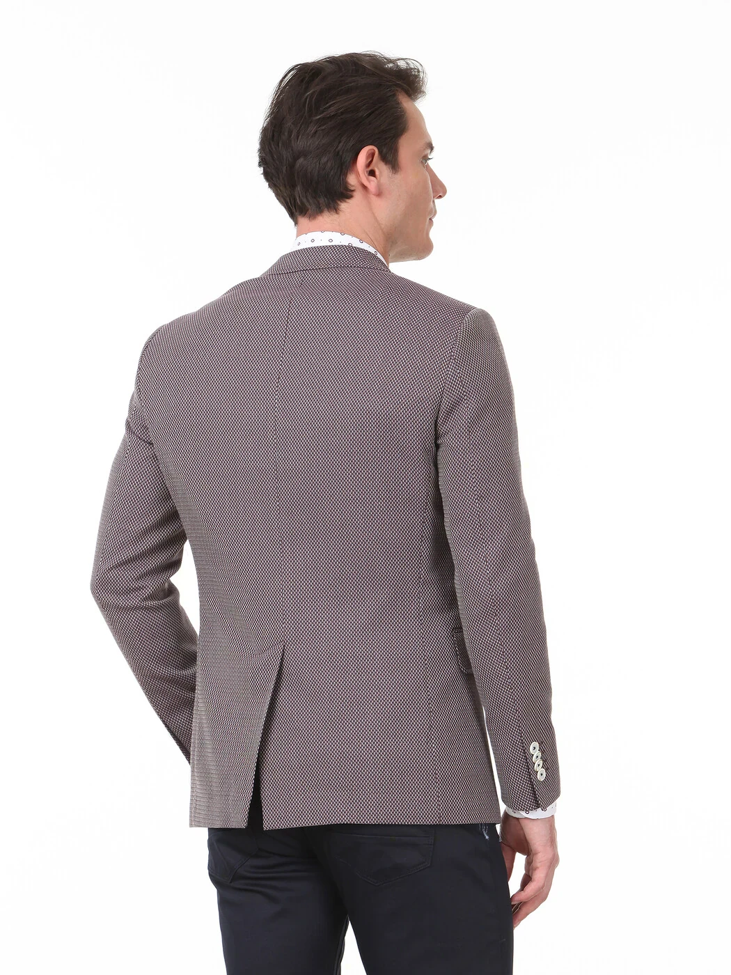 Koyu Mor Mikro Modern Fit Yün Karışımlı Ceket - 4