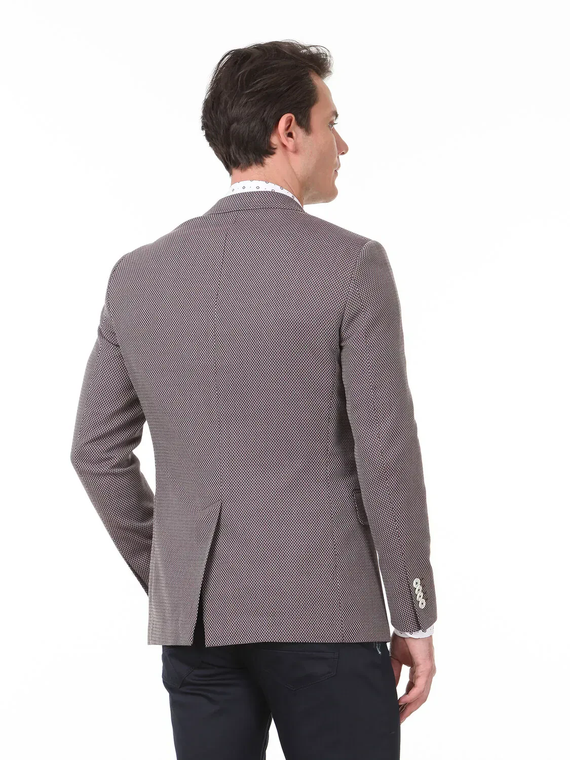 Koyu Mor Mikro Modern Fit Yün Karışımlı Ceket - 4