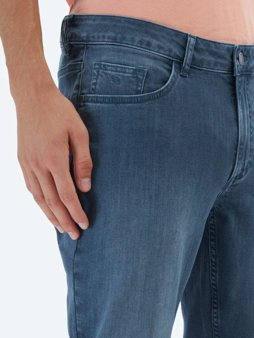 Koyu Petrol Slim Fit Denim Pamuk Karışımlı Pantolon - 3