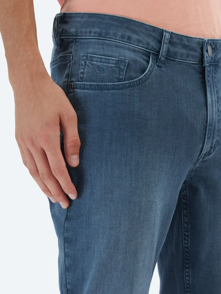 Koyu Petrol Slim Fit Denim Pamuk Karışımlı Pantolon - 3