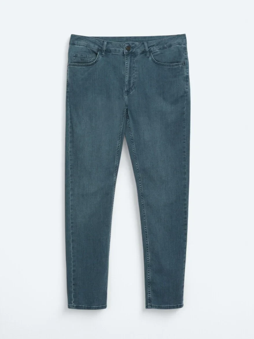 Koyu Petrol Slim Fit Denim Pamuk Karışımlı Pantolon - 5