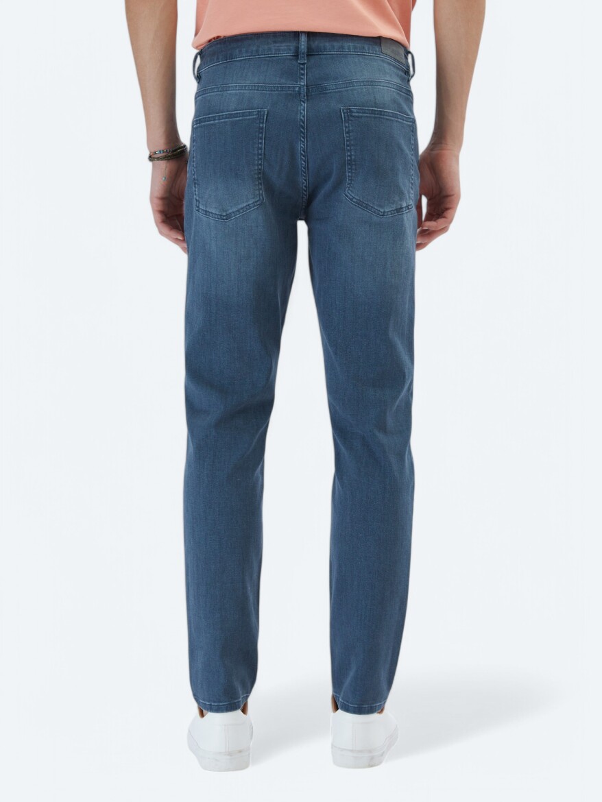 Koyu Petrol Slim Fit Denim Pamuk Karışımlı Pantolon - 4