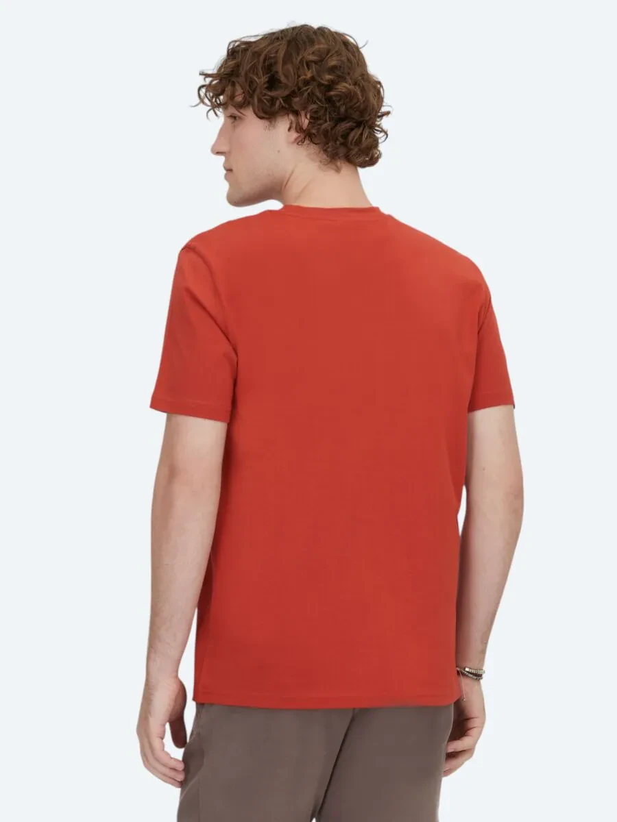 Koyu Turuncu Bisiklet Yaka %100 Pamuk T-Shirt - 4