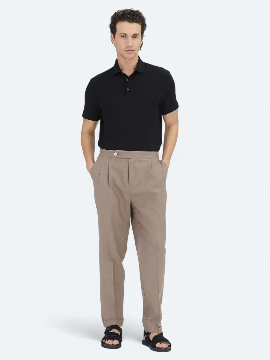 Koyu Vizon Dokuma Carrot Fit Casual Pamuk Karışımlı Pantolon - 1