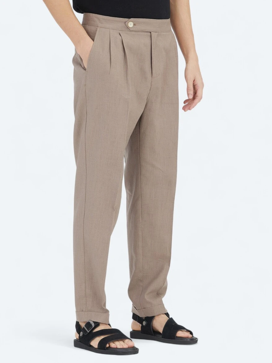 Koyu Vizon Dokuma Carrot Fit Casual Pamuk Karışımlı Pantolon - 3