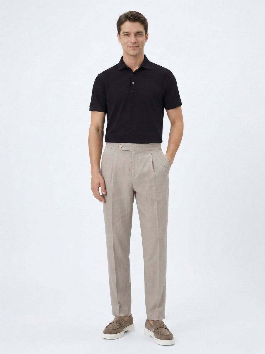 Koyu Vizon Dokuma Carrot Fit Casual Pamuk Karışımlı Pantolon - 1