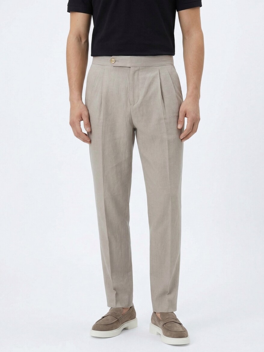 Koyu Vizon Dokuma Carrot Fit Casual Pamuk Karışımlı Pantolon - 2