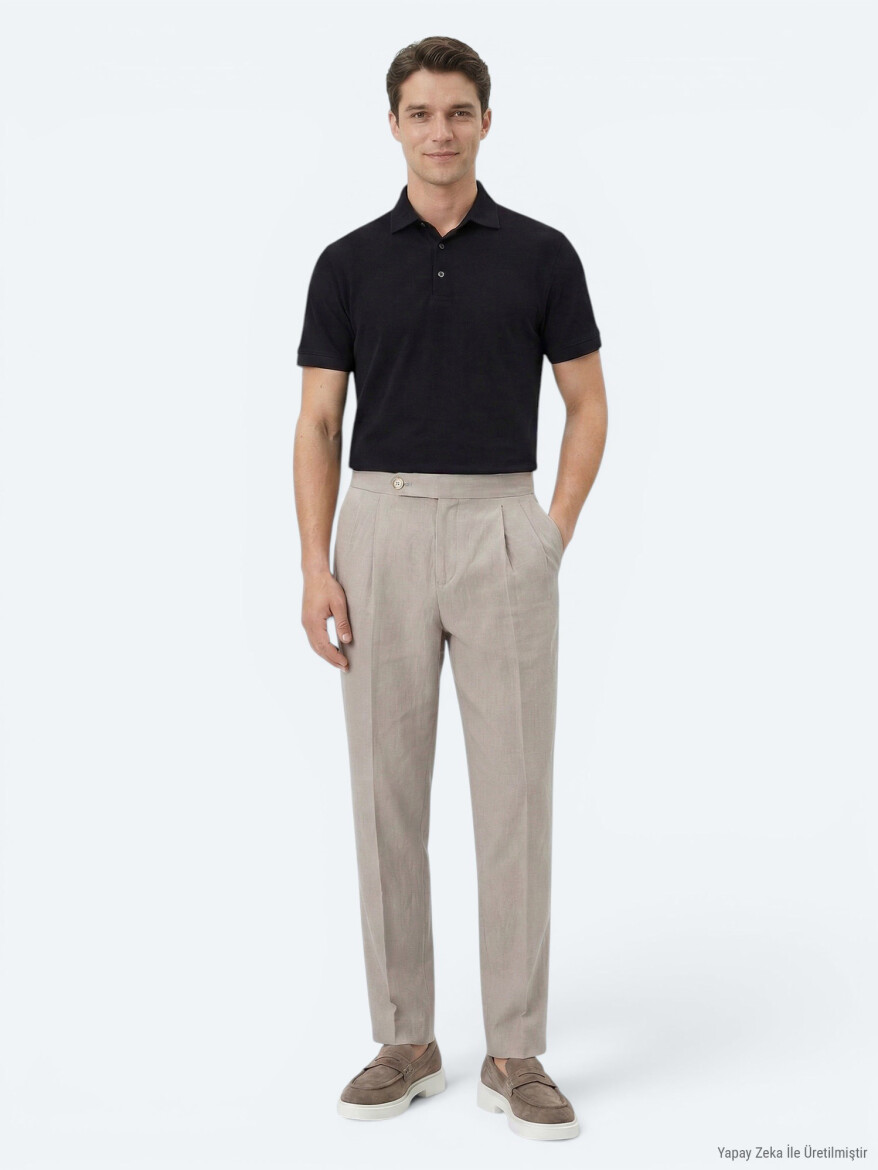Koyu Vizon Dokuma Carrot Fit Casual Pamuk Karışımlı Pantolon 