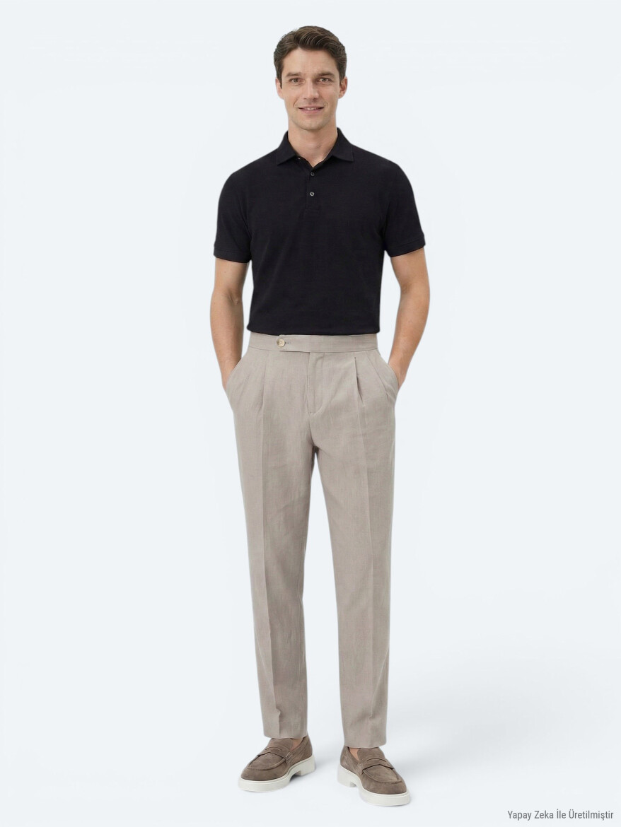 Koyu Vizon Dokuma Carrot Fit Casual Pamuk Karışımlı Pantolon - 3