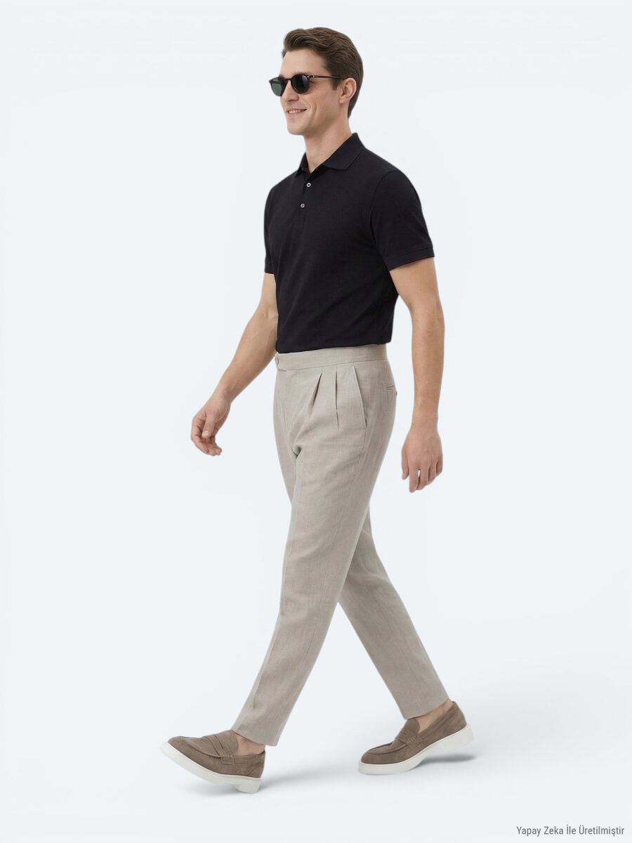Koyu Vizon Dokuma Carrot Fit Casual Pamuk Karışımlı Pantolon - 4