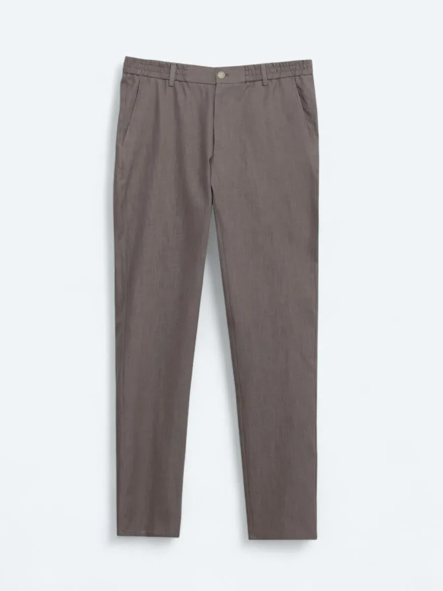 Koyu Vizon Dokuma Casual Pamuk Karışımlı Pantolon - 1