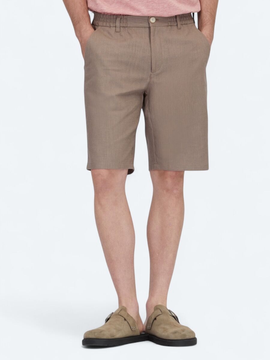 Koyu Vizon Dokuma Jogging Fit Casual Pamuk Karışımlı Bermuda - 2