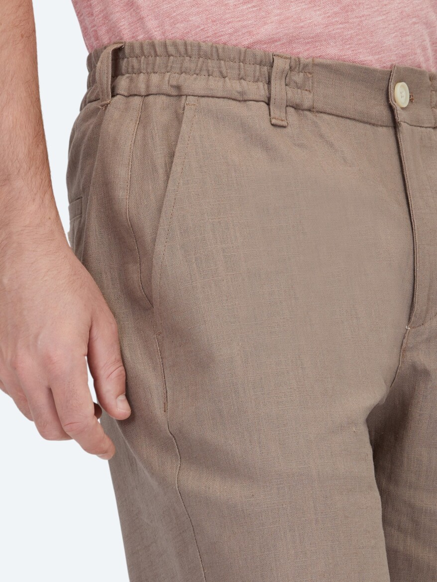 Koyu Vizon Dokuma Jogging Fit Casual Pamuk Karışımlı Bermuda - 3