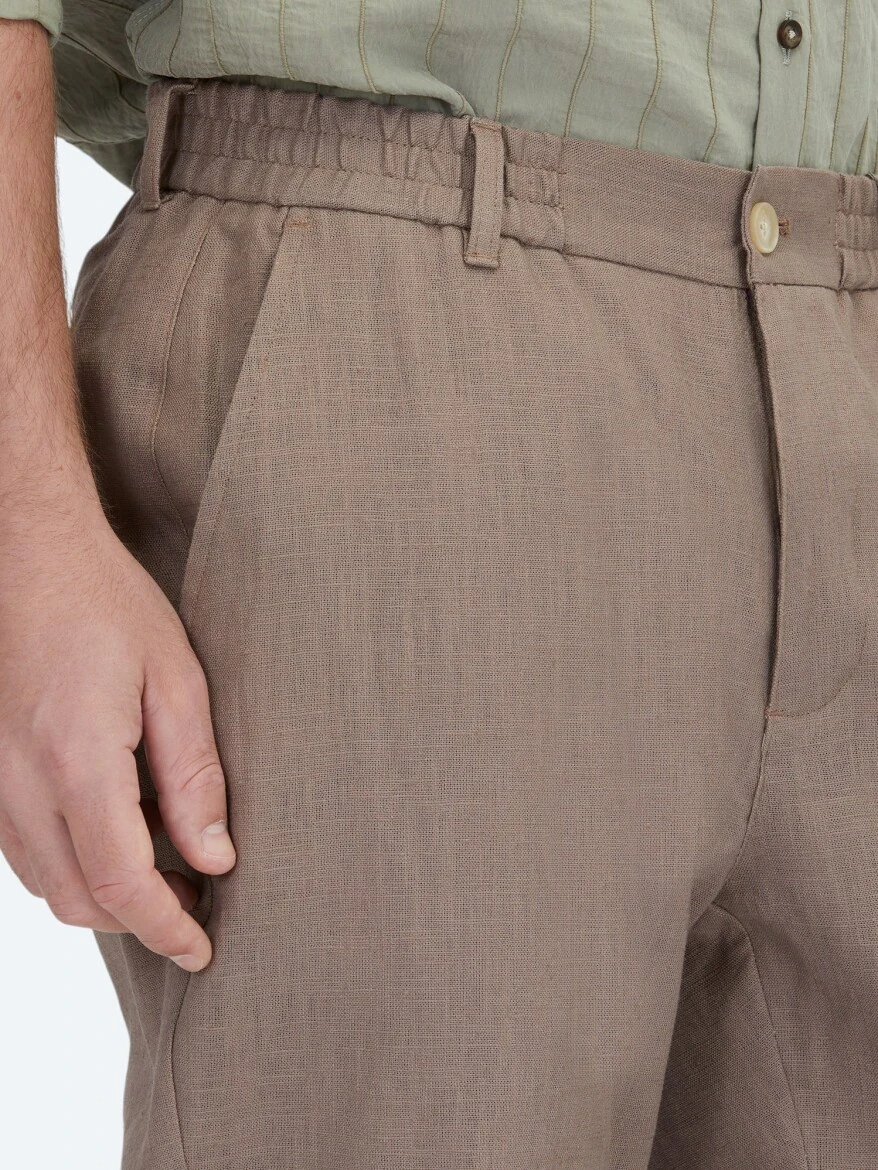 Koyu Vizon Dokuma Jogging Fit Casual Pamuk Karışımlı Pantolon 