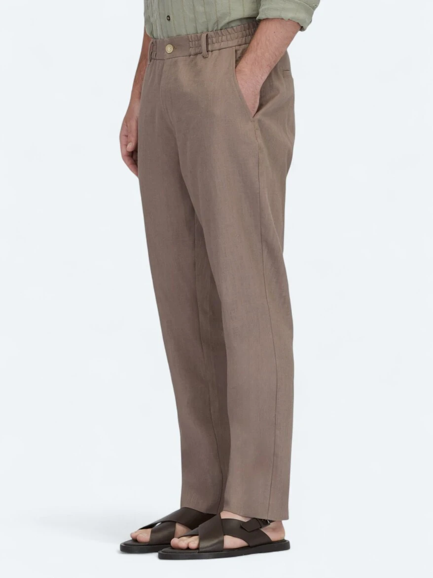 Koyu Vizon Dokuma Jogging Fit Casual Pamuk Karışımlı Pantolon - 3