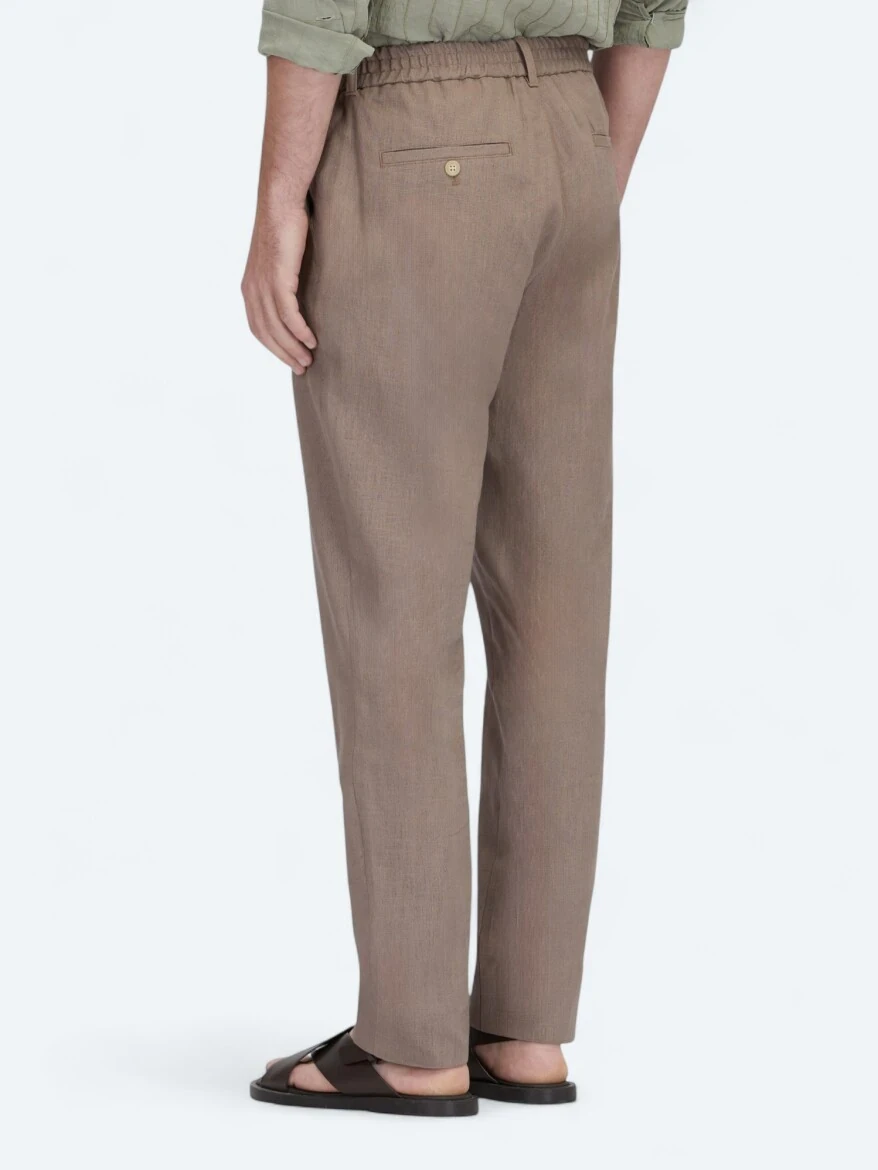 Koyu Vizon Dokuma Jogging Fit Casual Pamuk Karışımlı Pantolon - 5